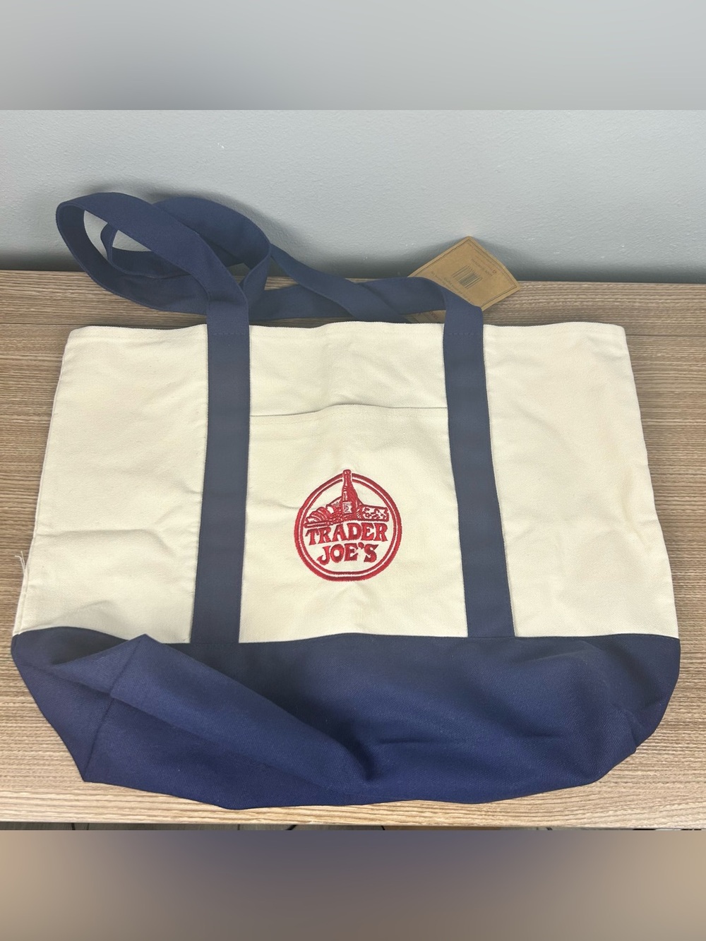 Viral Trader Joe's Large Canvas Tote Bag NAVY RARE LIMITED - Picture 2 of 3